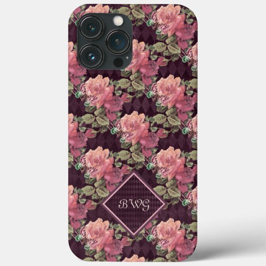 Pfirsichfarbene Blume für das Monogramm Lila Diama Case-Mate iPhone Hülle (Rückseite)
