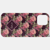 Pfirsichfarbene Blume für das Monogramm Lila Diama Case-Mate iPhone Hülle (Rückseite (Horizontal))