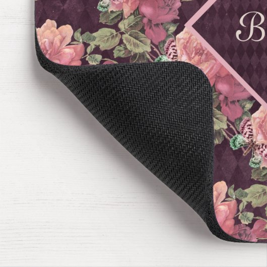 Pfirsichfarbene Blume für das Monogramm Lila Diama Mousepad (Ecke)