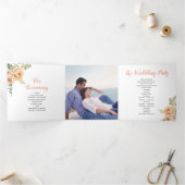 Pfirsichfarbene Blume, grüne Blätter, Foto Dreifach-gefaltete Programmkarte (Innenseite)