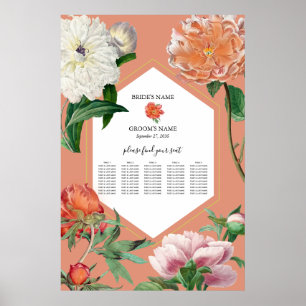 Pfirsichfarbene Blume Hochzeitsdiagramm Poster