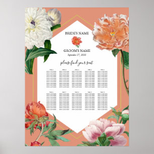 Pfirsichfarbene Blume Hochzeitsdiagramm Poster