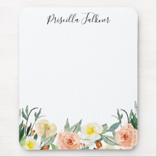 Pfirsichfarbene Blume Mädchen Mit Monogramm Mousepad
