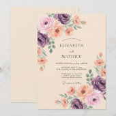 Pfirsichfarbene Blumenhochzeit Einladung (Vorne/Hinten)