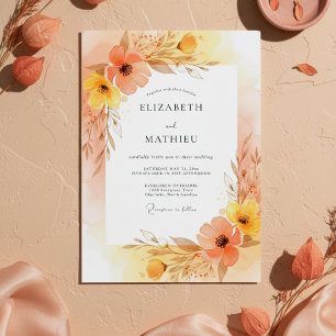Pfirsichfarbene Blumige Hochzeit Malerisch Einladung
