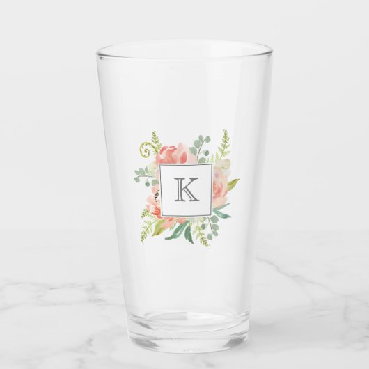 Pfirsichfarbene Blüte mit der Monogramm Glas (Vorderseite)
