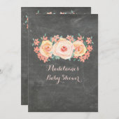 Pfirsichfarbene Blütendusche Einladung (Vorne/Hinten)