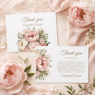 Pfirsichfarbene Blütenhochzeit und Blütenrosa Dankeskarte