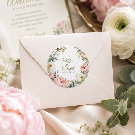 Pfirsichfarbene Blütenhochzeit und Blütenrosa Runder Aufkleber