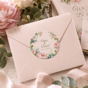 Pfirsichfarbene Blütenhochzeit und Blütenrosa Runder Aufkleber