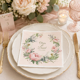 Pfirsichfarbene Blütenhochzeit und Blütenrosa Serviette