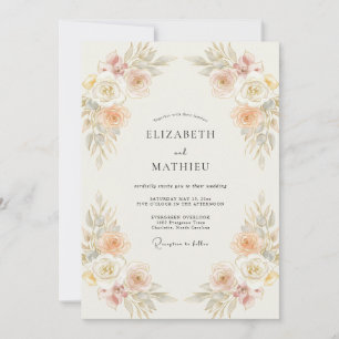 Pfirsichfarbene bohemianische Hochzeit in gedämpft Einladung
