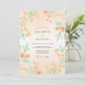 Pfirsichfarbene Botanische Hochzeit Einladung (Stehend Vorderseite)