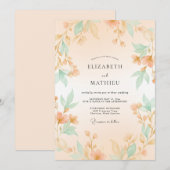 Pfirsichfarbene Botanische Hochzeit Einladung (Vorne/Hinten)