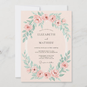 Pfirsichfarbene Botanische Hochzeit mit Leuchtkraf Einladung