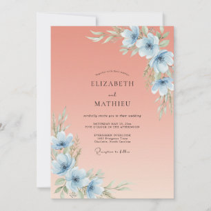 Pfirsichfarbene botanische Hochzeit mit luftiger N Einladung