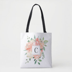 Pfirsichfarbene Bouquet mit beliebigen Monogrammen Tasche