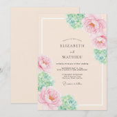 Pfirsichfarbene Florale Hochzeit Einladung (Vorne/Hinten)