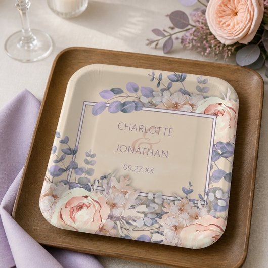 Pfirsichfarbene Florale Hochzeit Pappteller