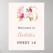 Pfirsichfarbene Floralnummer Sweet 16 welcome Poster (Vorne)