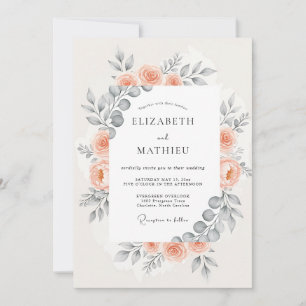 Pfirsichfarbene harmonische botanische Hochzeit Einladung