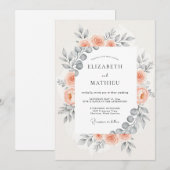 Pfirsichfarbene harmonische botanische Hochzeit Einladung (Vorne/Hinten)