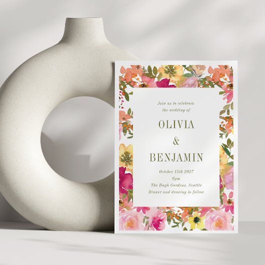 Pfirsichfarbene Hochzeit der Flora in Gelb Einladung