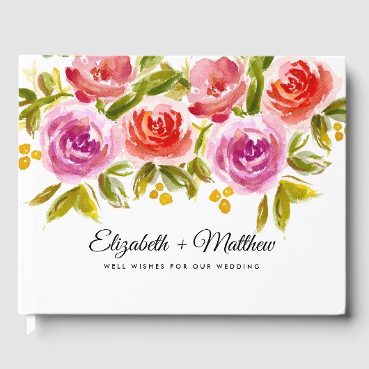 Pfirsichfarbene Hochzeit mit rosafarbenem Blumenmo Gästebuch (Vorderseite)