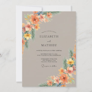 Pfirsichfarbene lebendige Floral-Hochzeit Einladung