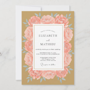 Pfirsichfarbene Leuchtende Florale Hochzeit Einladung