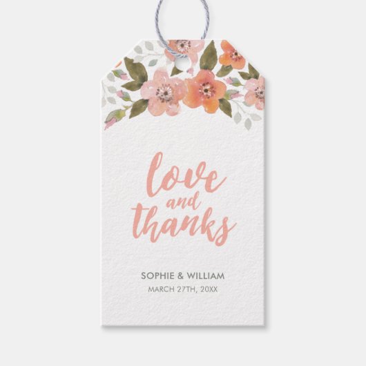 Pfirsichfarbene Liebe und Dank Geschenkanhänger (Vorderseite)