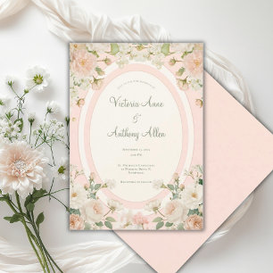 Pfirsichfarbene Pfingstrosen Elegante Hochzeit Einladung