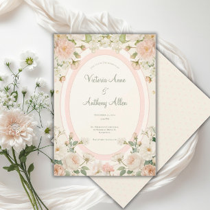 Pfirsichfarbene Pfingstrosen Elegante Hochzeit Einladung