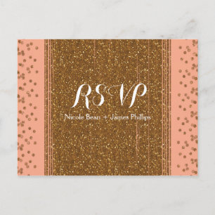 Pfirsichfarbene Pink & Faux Glitter Hochzeit RSVP Einladungspostkarte