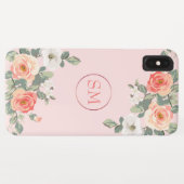 Pfirsichfarbene Rose Blush Pink Floral Monogramm Case-Mate iPhone Hülle (Rückseite (Horizontal))