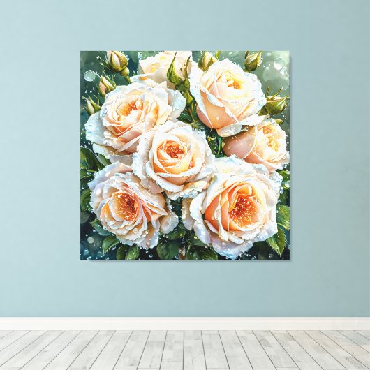 Pfirsichfarbene Rose Leinwanddruck (Insitu (Holzboden))