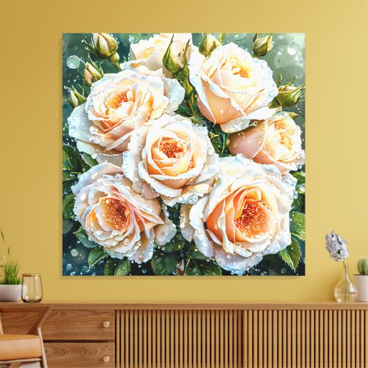 Pfirsichfarbene Rose Leinwanddruck (Insitu (Wohnzimmer))