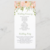 Pfirsichfarbene Rose und Hochzeitsprogramm im Grün Programm (Rückseite)
