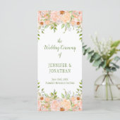 Pfirsichfarbene Rose und Hochzeitsprogramm im Grün Programm (Stehend Vorderseite)