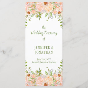 Pfirsichfarbene Rose und Hochzeitsprogramm im Grün Programm