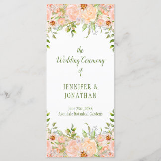 Pfirsichfarbene Rose und Hochzeitsprogramm im Grün Programm