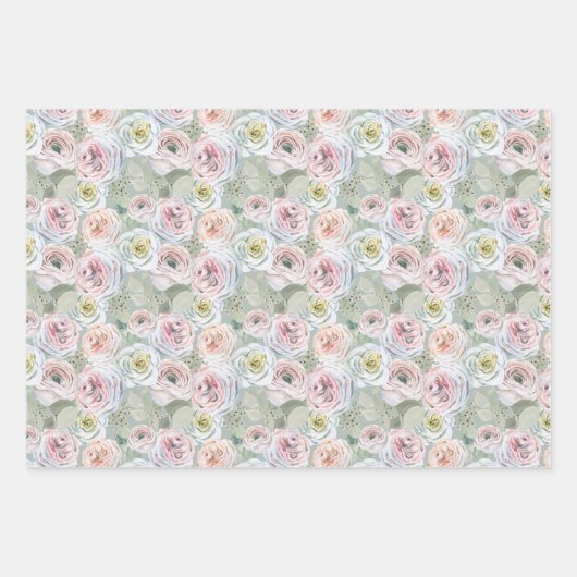 Pfirsichfarbene Rose Weiß Blütensaft Salbei Geschenkpapier Set (Vorderseite 2)