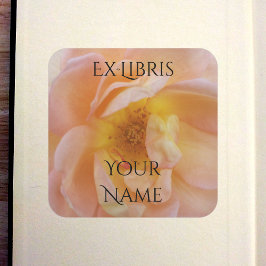 Pfirsichfarbene Rosen-Exlibris Quadratischer Aufkleber