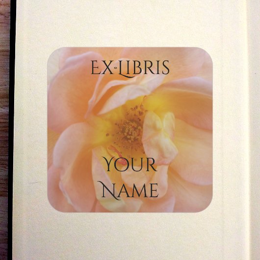 Pfirsichfarbene Rosen-Exlibris Quadratischer Aufkleber