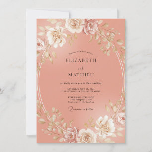 Pfirsichfarbene strahlende Floral-Hochzeit Einladung