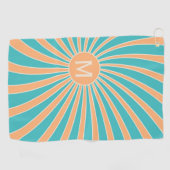 Pfirsichfarbene und türkisfarbene Retrostil Golfhandtuch (Horizontal)