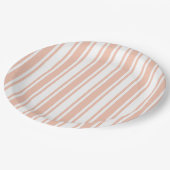 Pfirsichfarbene und weiße Streifen Pappteller (Schrägansicht)