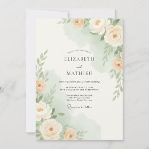 Pfirsichfarbene weiche botanische Hochzeit Einladung