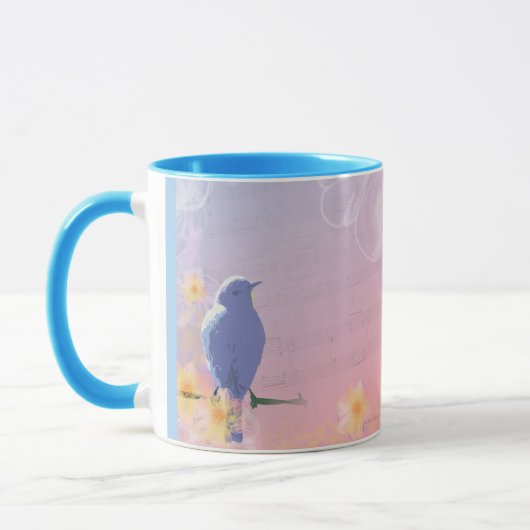 Pfirsichfarbener blauer Vogel: Vögel und Tasse (Links)