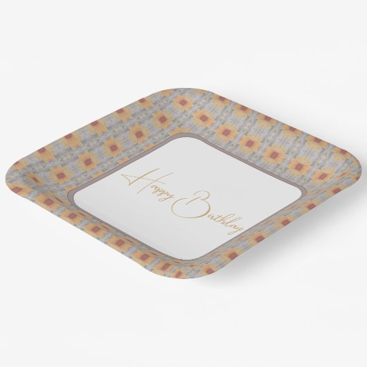 Pfirsichfarbener Gemusterter Platz Pappteller (Gewinkelt)